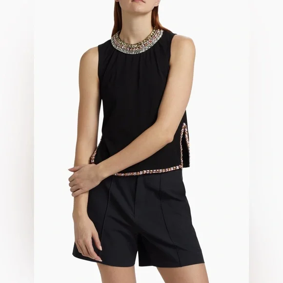 Cinq a Sept Black Embellished Tank Top - Picture 1 of 11